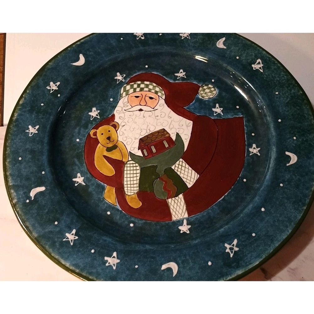 Certified International Corp. Susan Wigne 13.5" Plate‎ Blue Santa With Toys